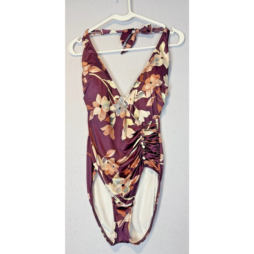 Gottex One Piece Swimsuit Amore Mauve Floral Size 8 Halter